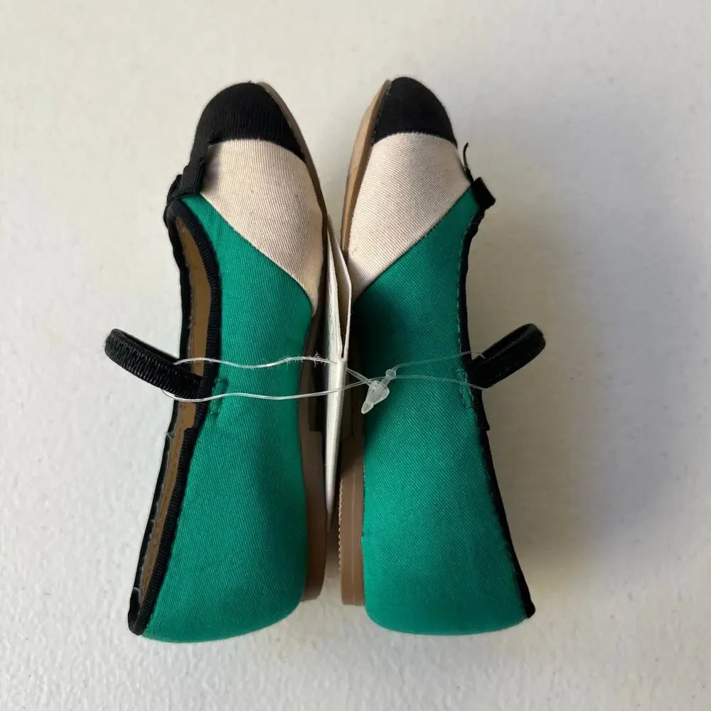 Janie and Jack Mary Jane Ballet Flats Little Girls Size 4 Green Black Bow NEW
